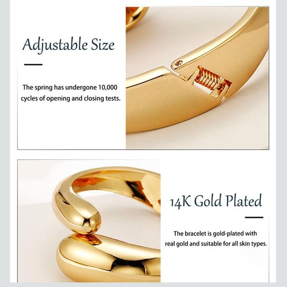 Gold Chunky Bangle Bracelets for Women and Teens Adjustable Chunky Twist Cuff - Picture 6 of 7